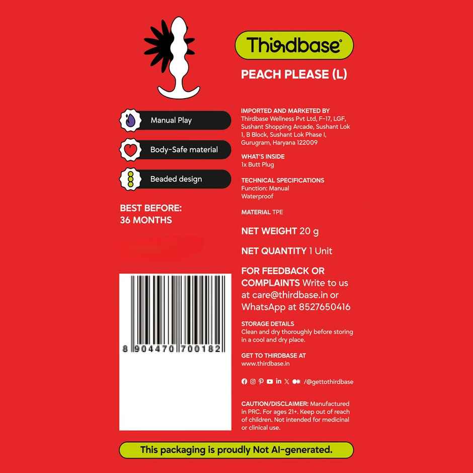 Thirdbase Peach Please Plug Non-Vibrating Personal Massager | Large