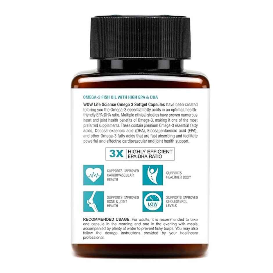 Wow Life Science Omega 3 Fish Oil 1300mg | EPA 550mg | DHA 350mg