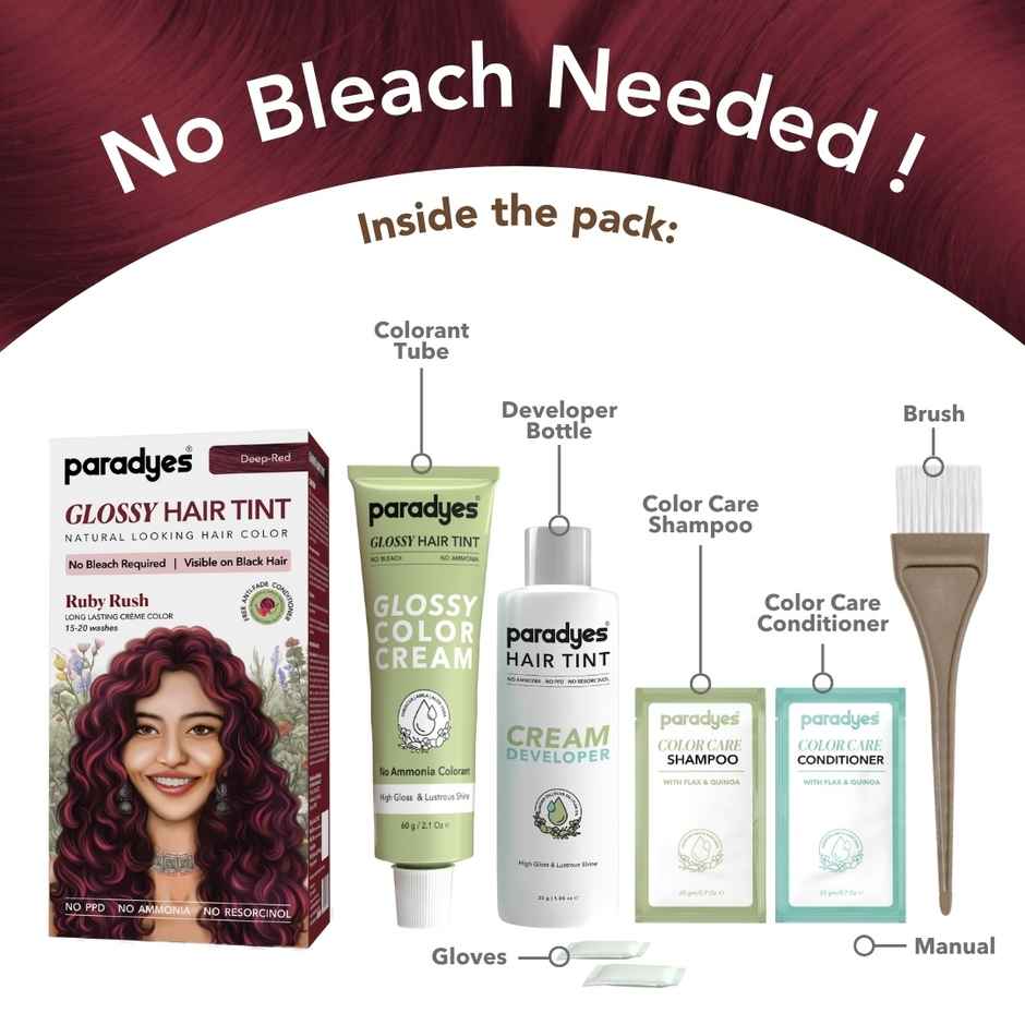 Paradyes No Bleach Ruby Rush Glossy Hair Tint, Ammonia|free Hair Color for Natural Black Hair