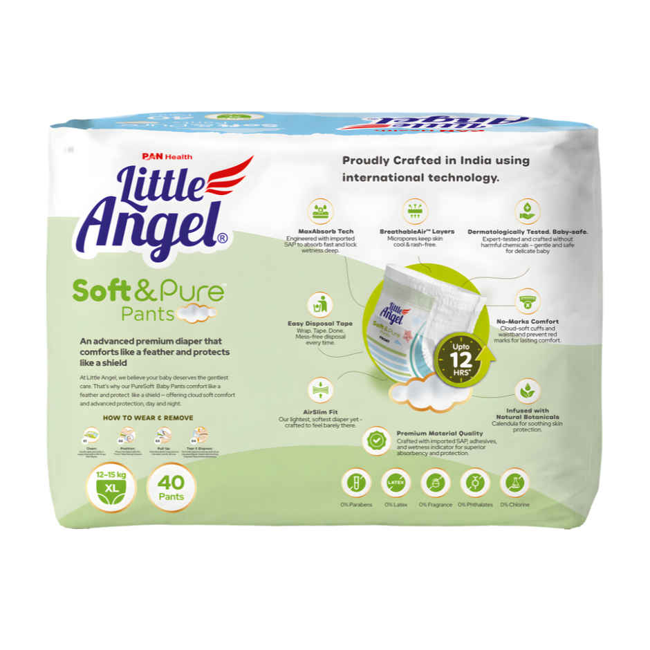 Little Angel Soft Pure Baby Diaper Pants 12 Hours Absorption | XL | 12 to 15 kg