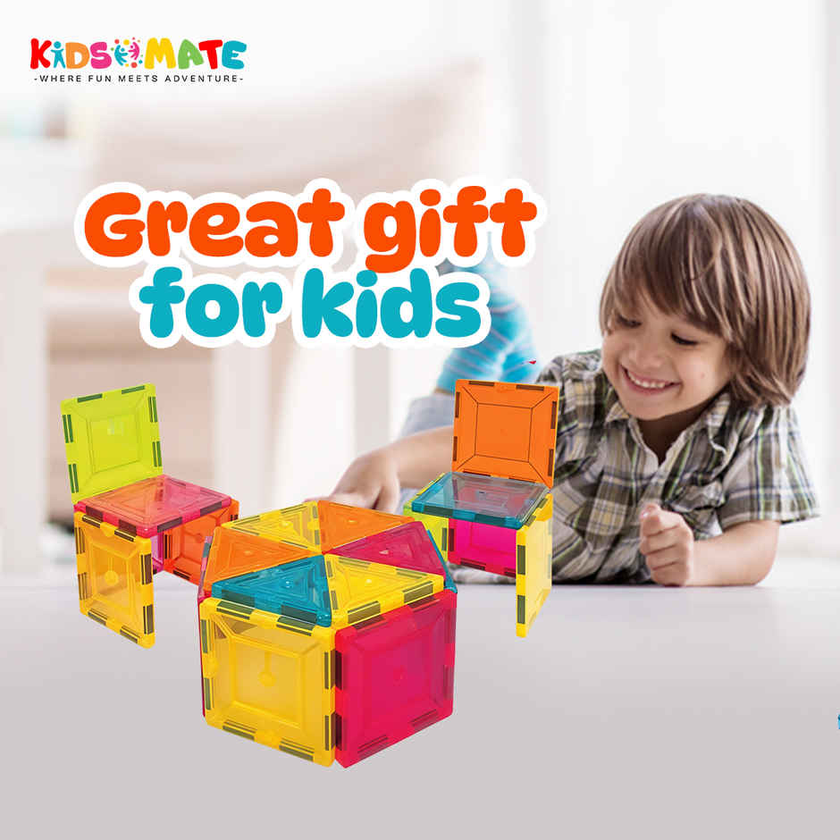 Kidsmate 16-Pcs Magnetic Tiles Set | Brain Boosting Fun & Educational STEM Learning Toy|Multicolour