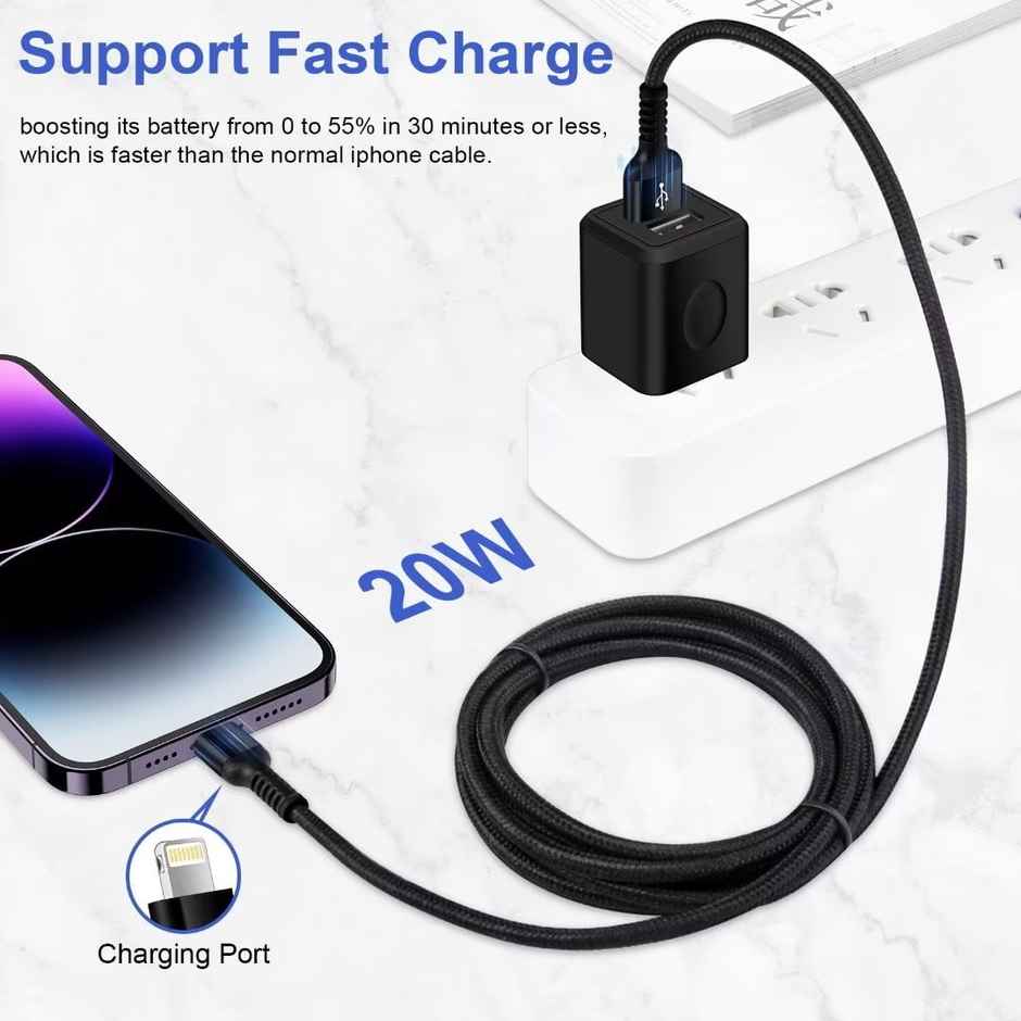 Ailkin USB to Lightning Cable Braided for iPhone | 1.5 M | Black & White
