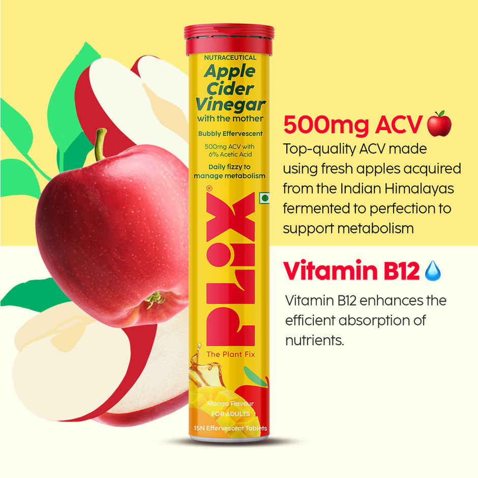 Plix Apple Cider Vinegar Effervescent for Weight Loss (Mango) - Pack Of 1