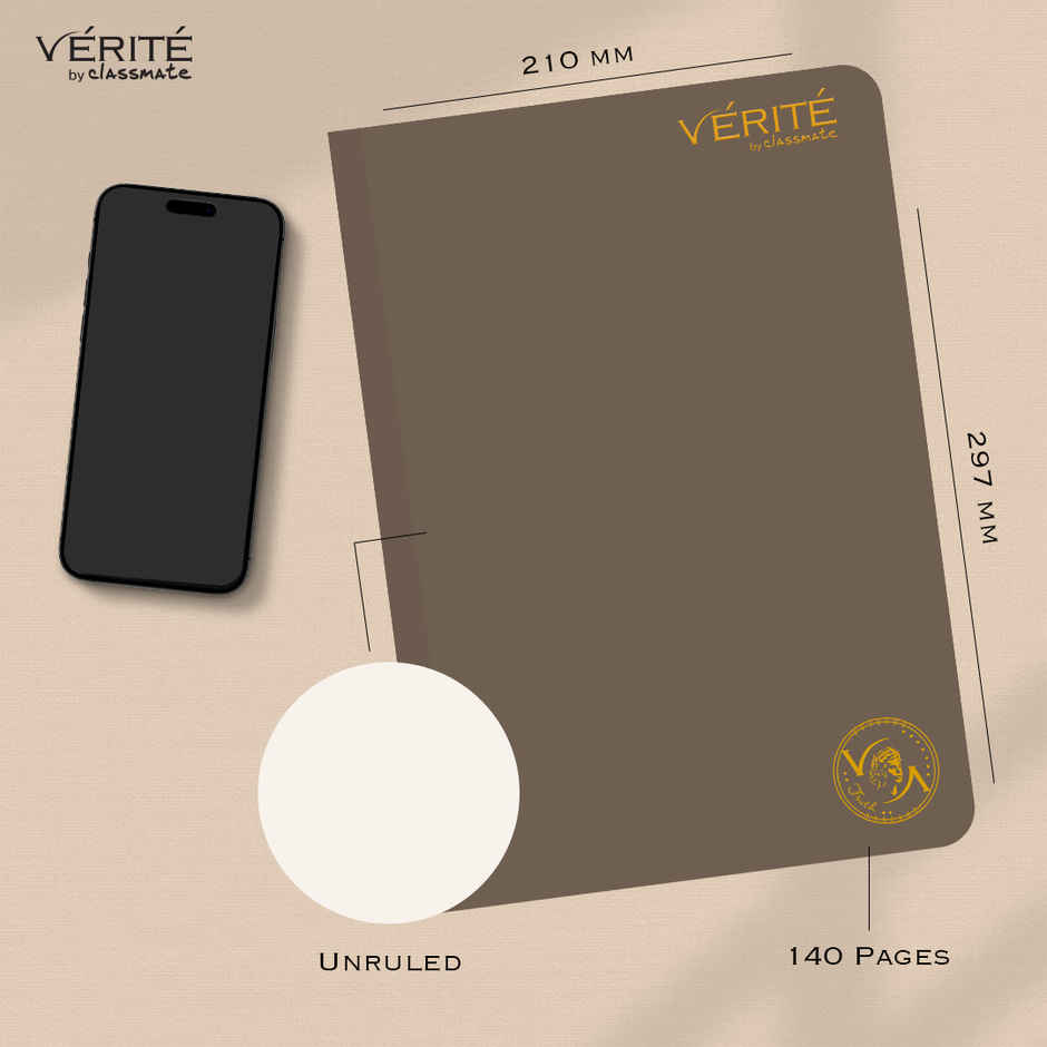 Verite by Classmate | Lay Flat Longbook | Taupe Brown | Size 297 X 210 | Unruled | 140 Pages