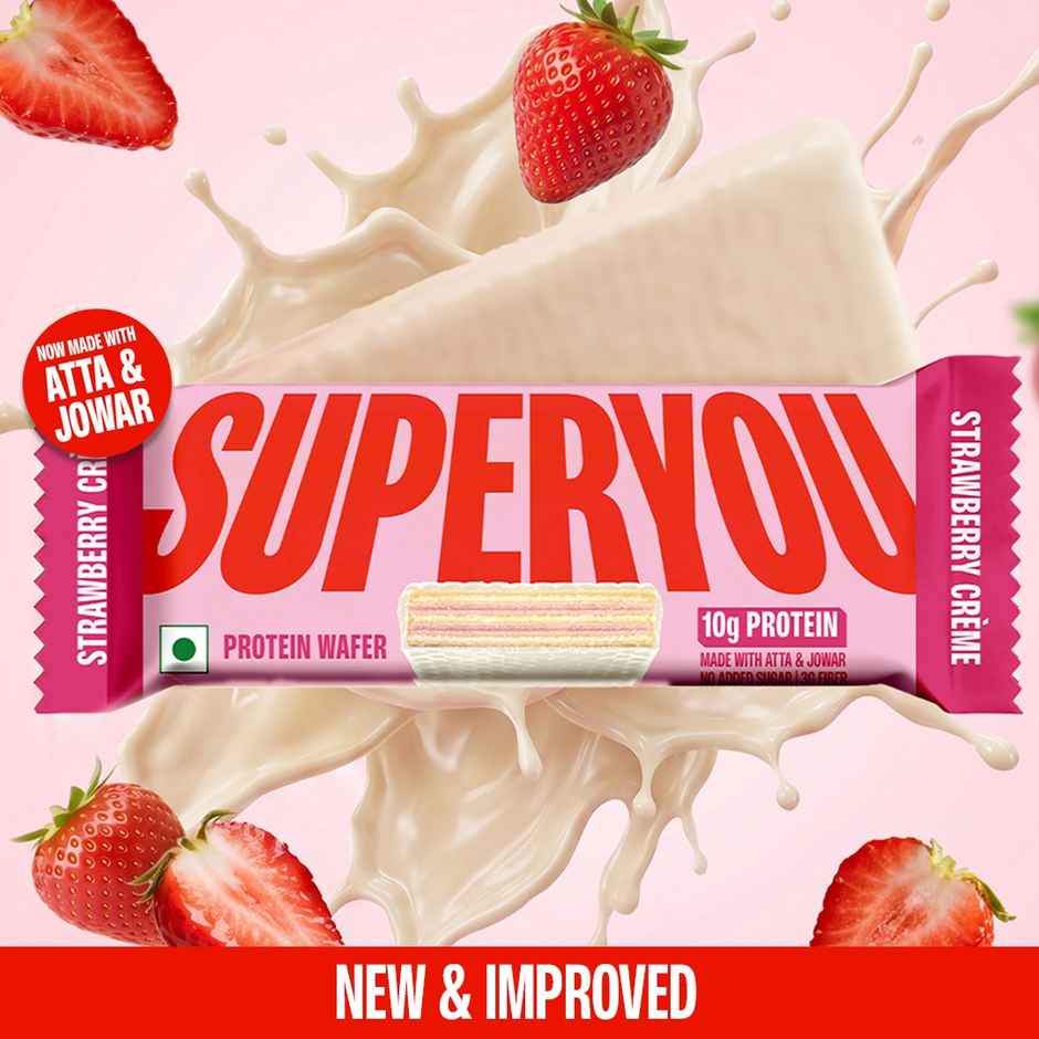 SuperYou 10g Protein Wafer Bar - Strawberry Creme (Made with Atta & Jowar. No Added Sugar.)