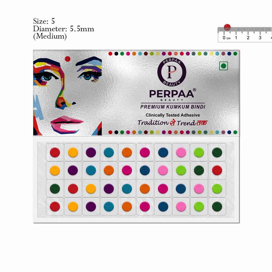 PERPAA Multicolor Bindi | 1 Flap | Size 5 Diameter 5.5mm| Round Kumkum Bindi for women