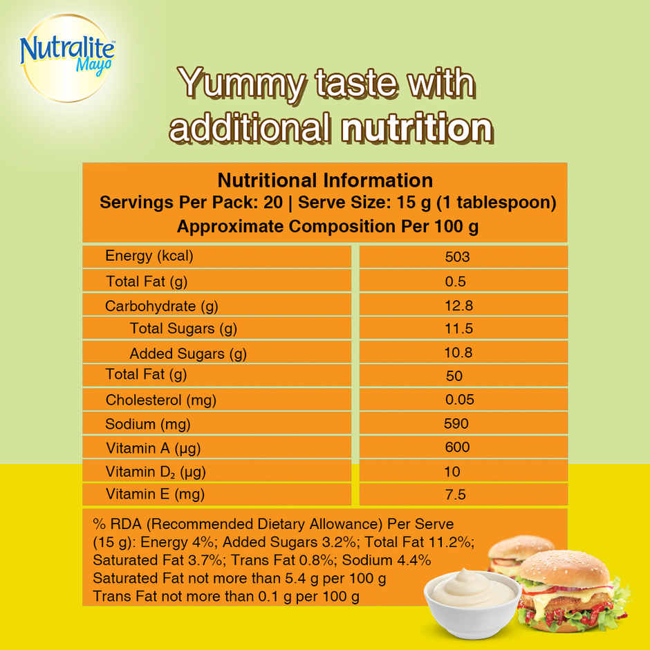 Nutralite Mayo Veg Eggless Mayonnaise | Extra 25g Free - 275 g