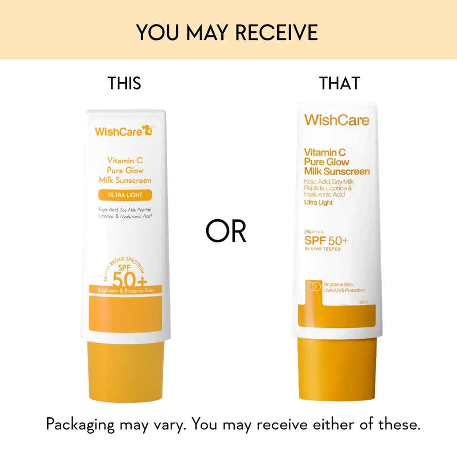 WishCare Vitamin C Pure Glow Milk Sunscreen SPF 50 PA++++ In-Vivo Tested | No White Cast
