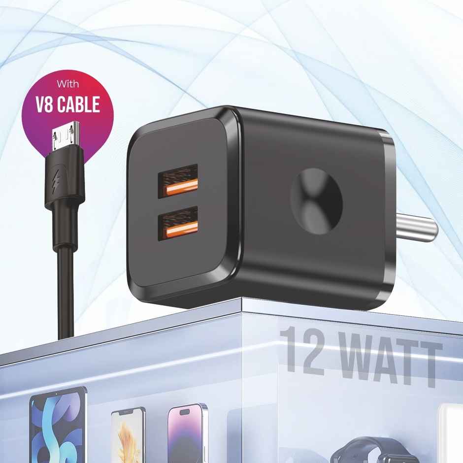 U&i Budget 27 Charger 12W | 3A Dual USB & Micro USB Cable | Black