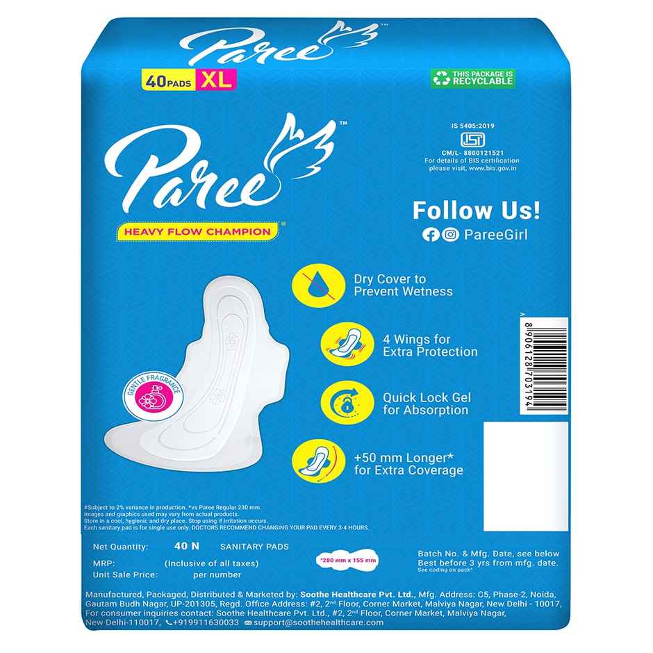 Paree Dry Feel Sanitary Pads | XL | 40 pcs