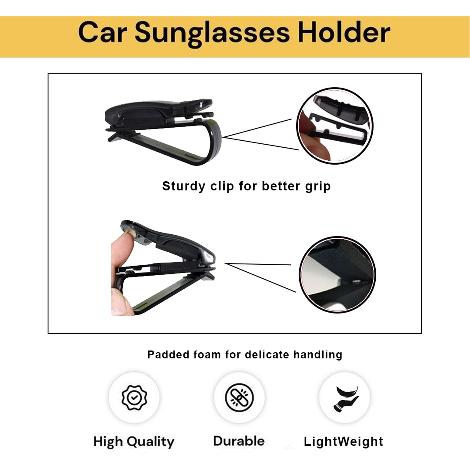 Potauto Car Organizer Sunglass Holder | Sun Visor Clip-On | Universal Fit | Black