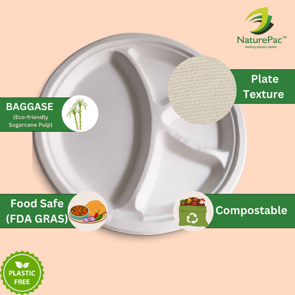 Round Plate | 4 Compartment | 12 inch | Naturepac
