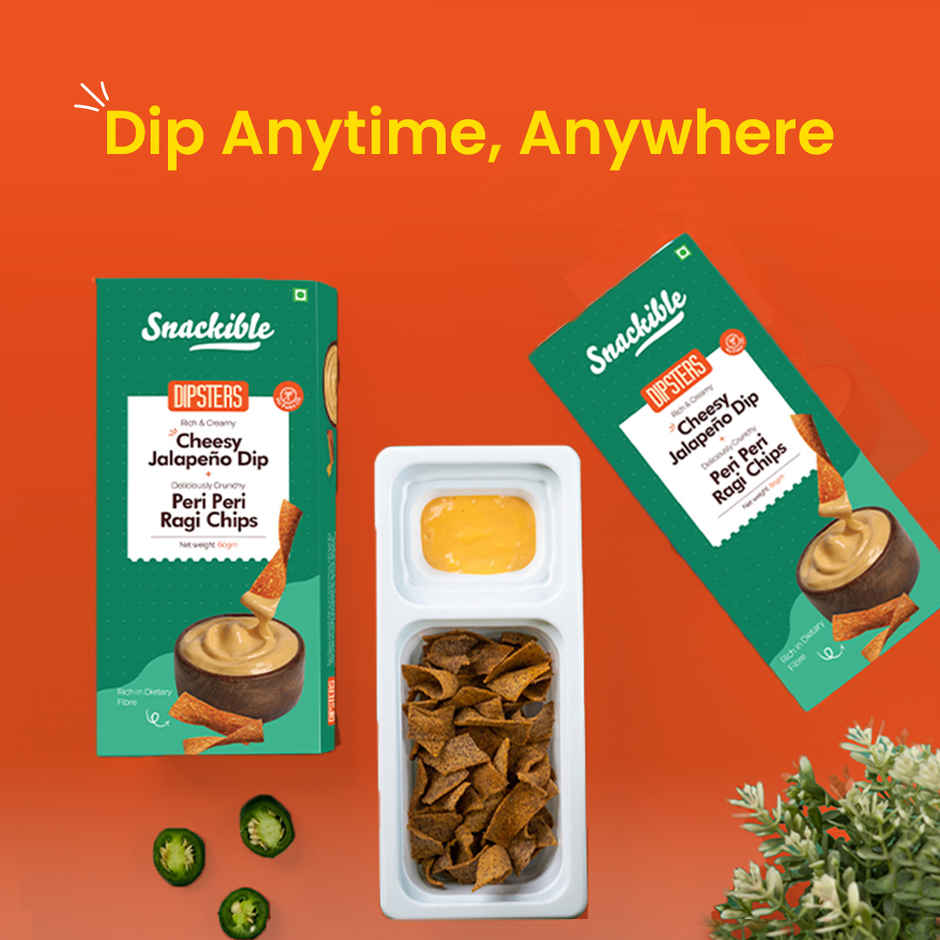 Snackible Piri Piri Ragi Chips | With Cheesy Jalapeno Dip | High Fibre