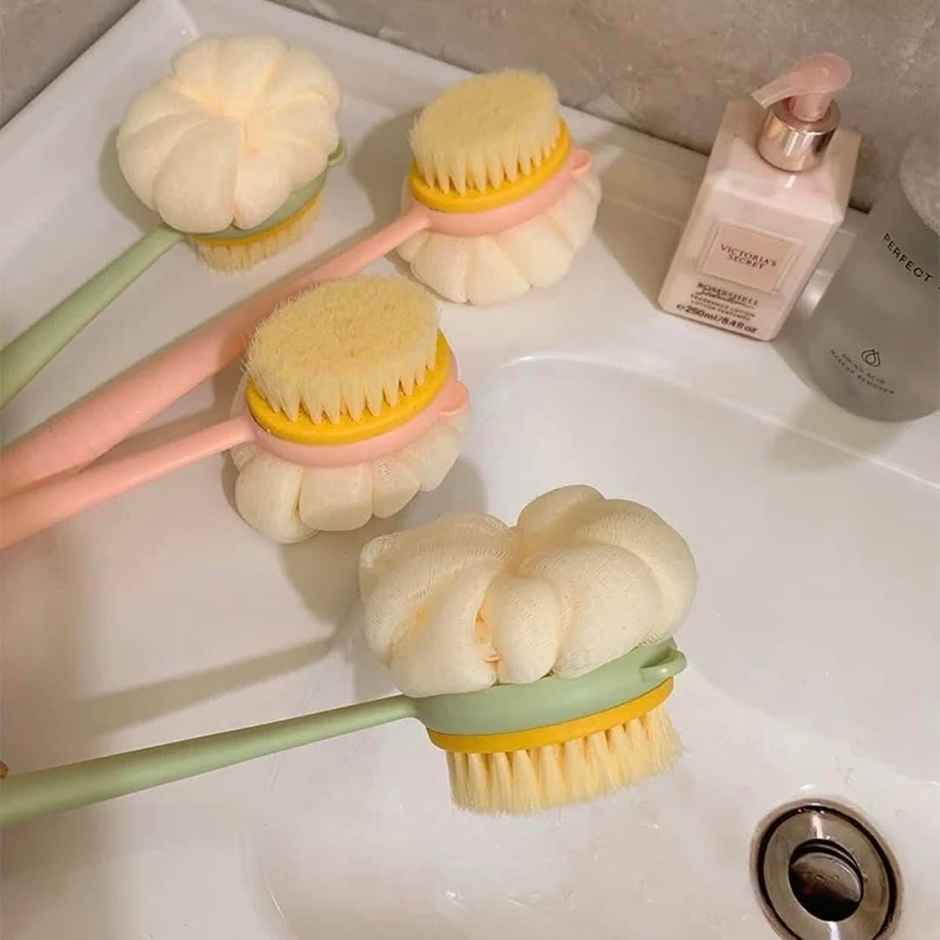Beautiliss Bath Brush Long Handle With Soft Bristle And Loofah