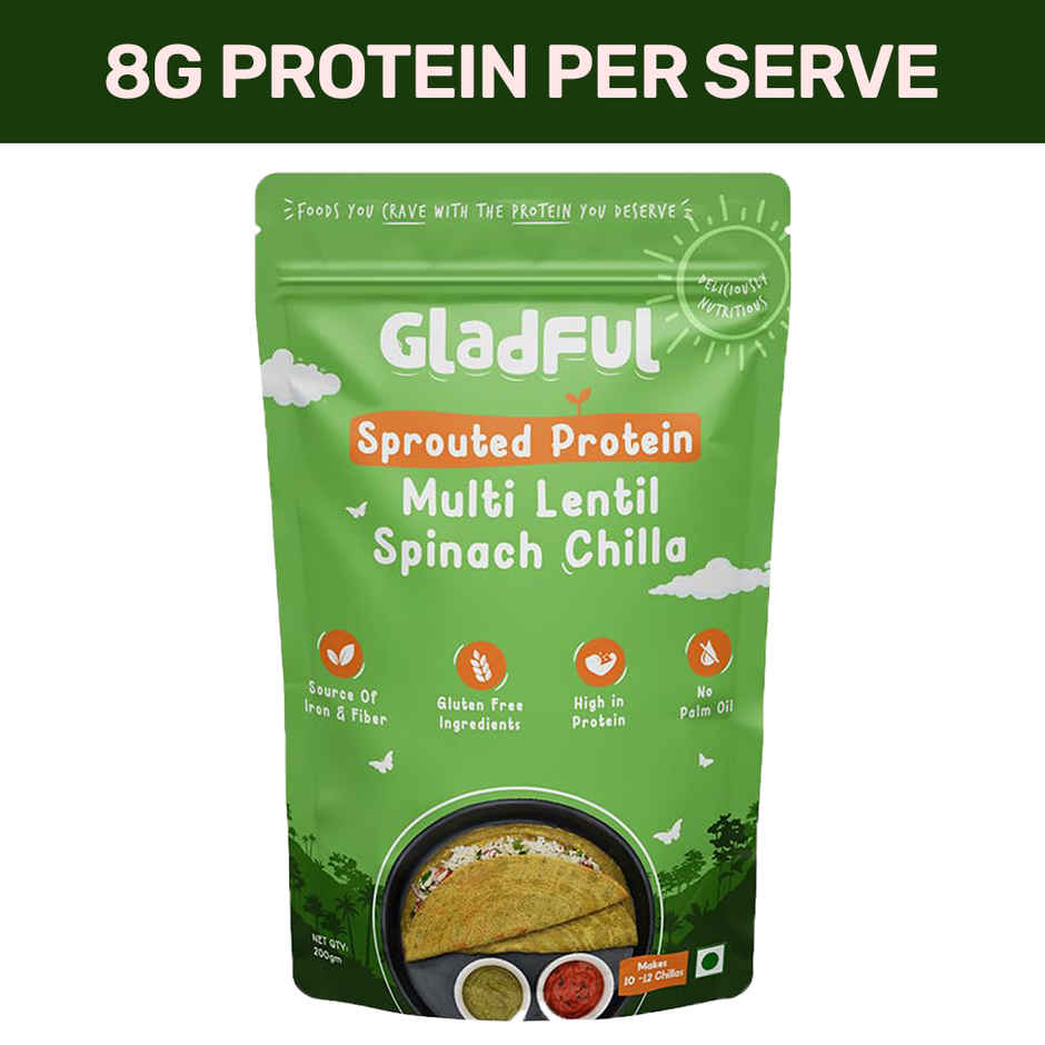 Gladful Spinach Protein Sprouted Lentils and Millets Instant Chilla Mix