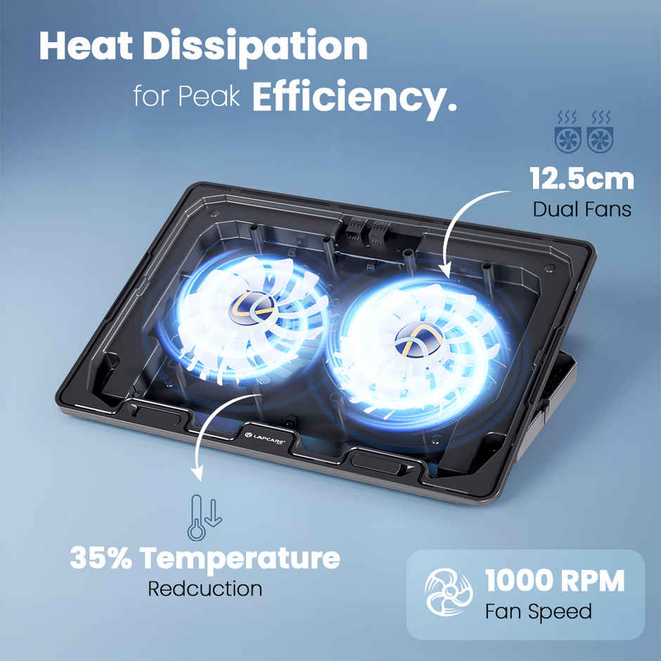 Lapcare Chillmate Cooling Pad, 2 USB Port, Dual Fan | upto 15.6 inch Laptop