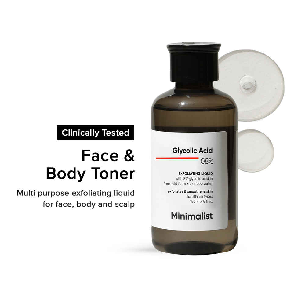 Minimalist 8% Glycolic Acid exfoliating Toner for Glowing Skin