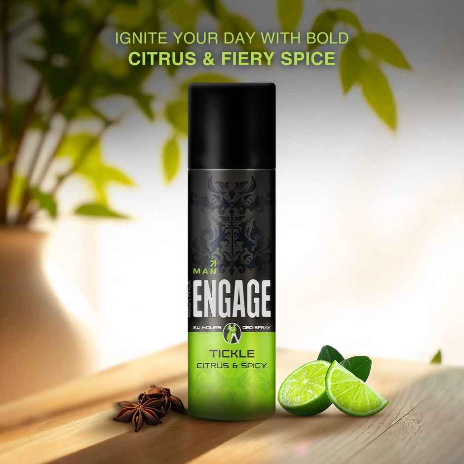Engage Tickle Deodorant for Men, Body Spray, Citrus & Spicy, Skin Friendly