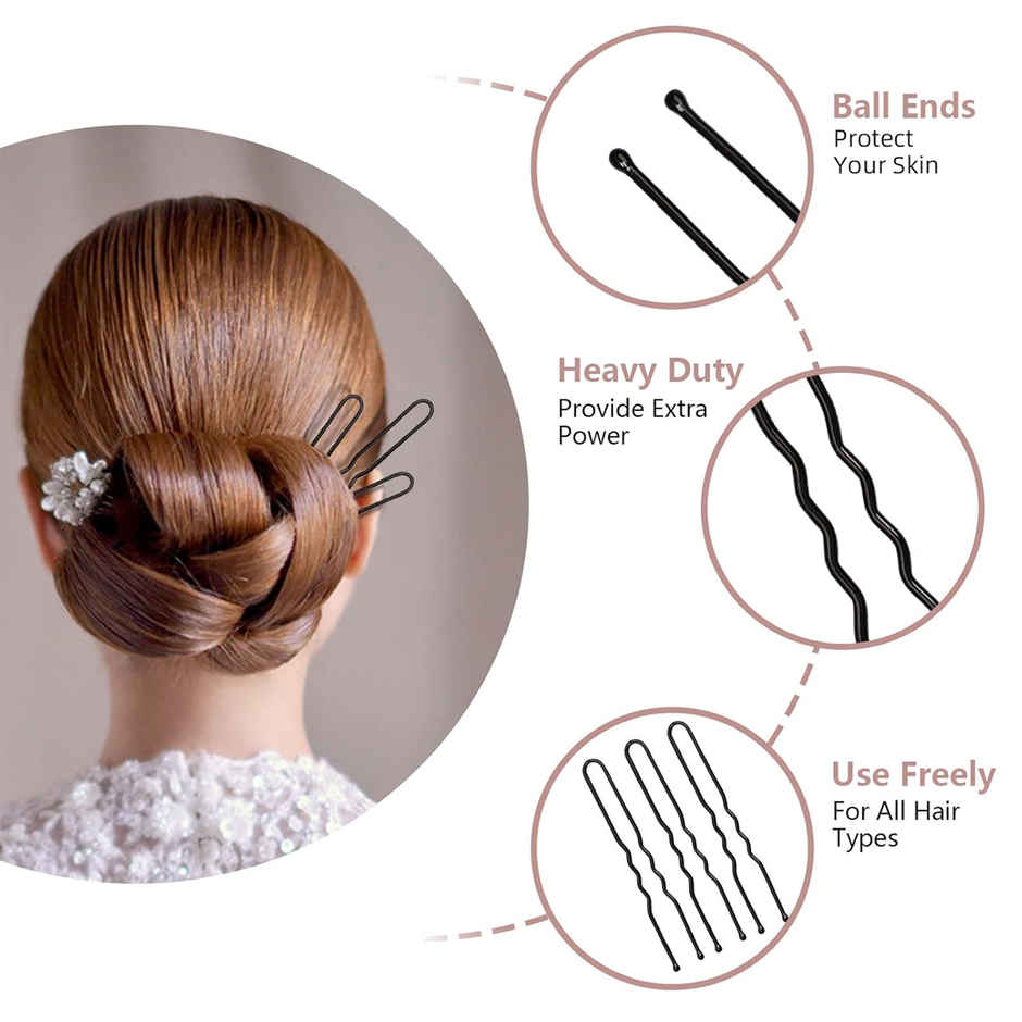 Multibrite Black Hair U Pins for Buns & Bridal Hairstyles | Strong Grip U-Shaped Bun Pins For Women