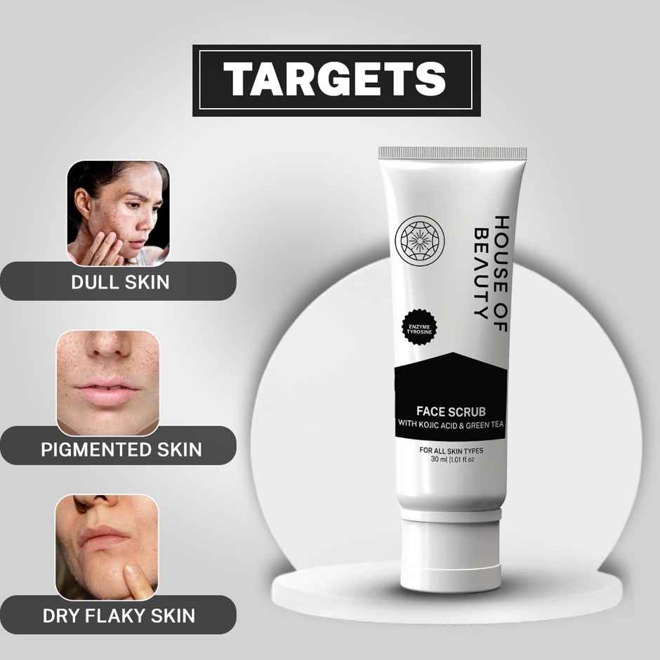 House Of Beauty Face Scrub W/T Kojic Acid To Exfoliate, Brighten & Remove Dark Spots