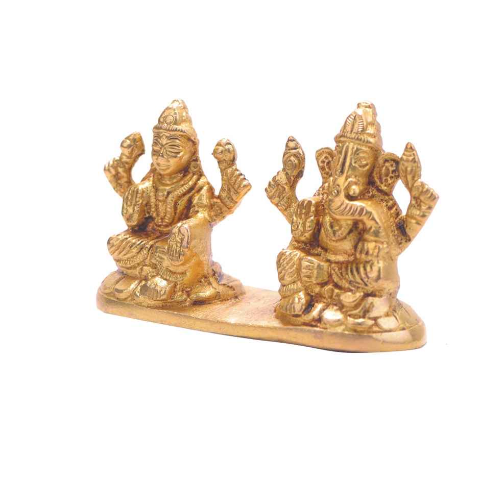 Laxmi Ganesh on Chowki in Gold Polish | Devnidhi