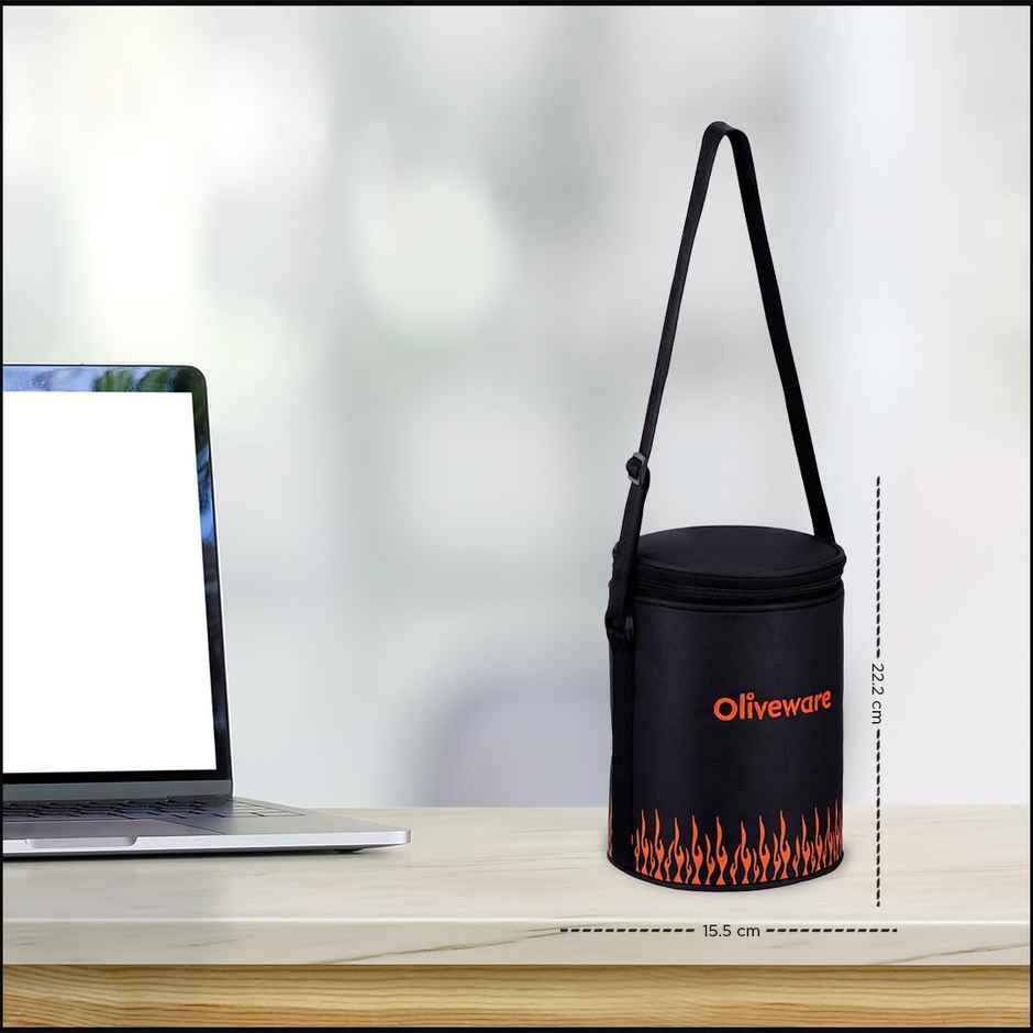 Oliveware Dazzle Glassware Round Lunchbox Microwave Proof - Black Orange