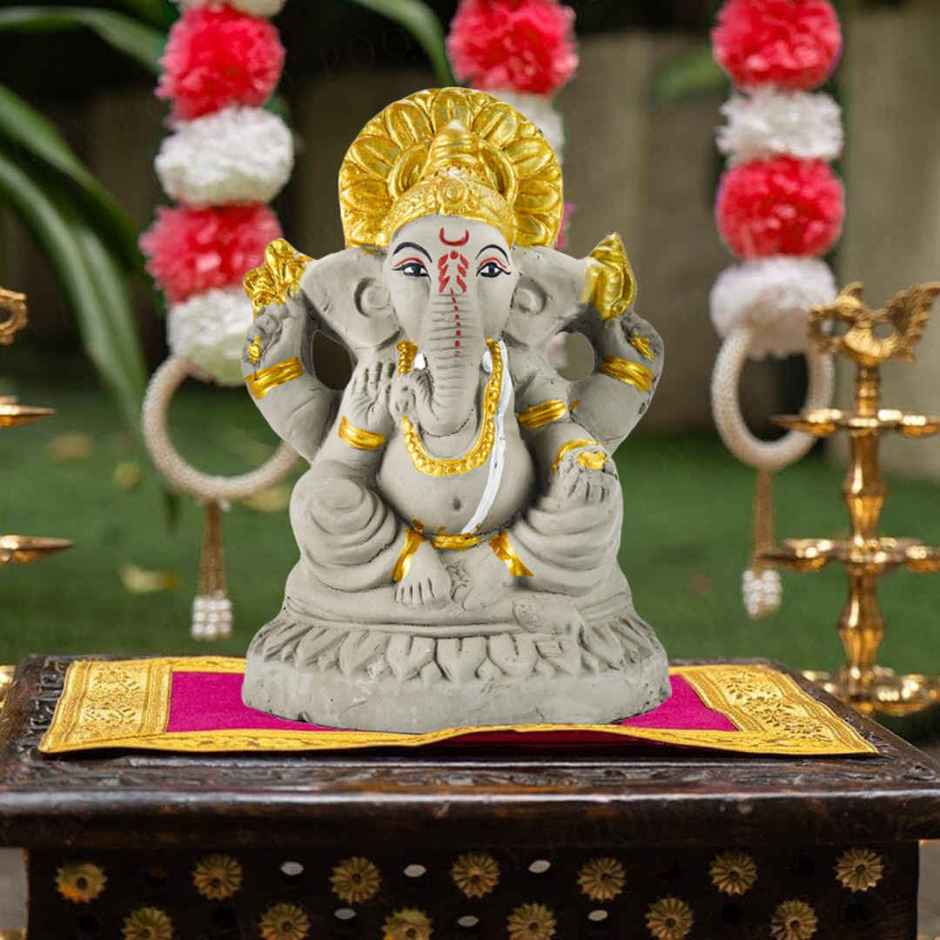 Eco-Friendly | Seed Ganesha Idol | Right Trunk | 8 inch | Dealberg