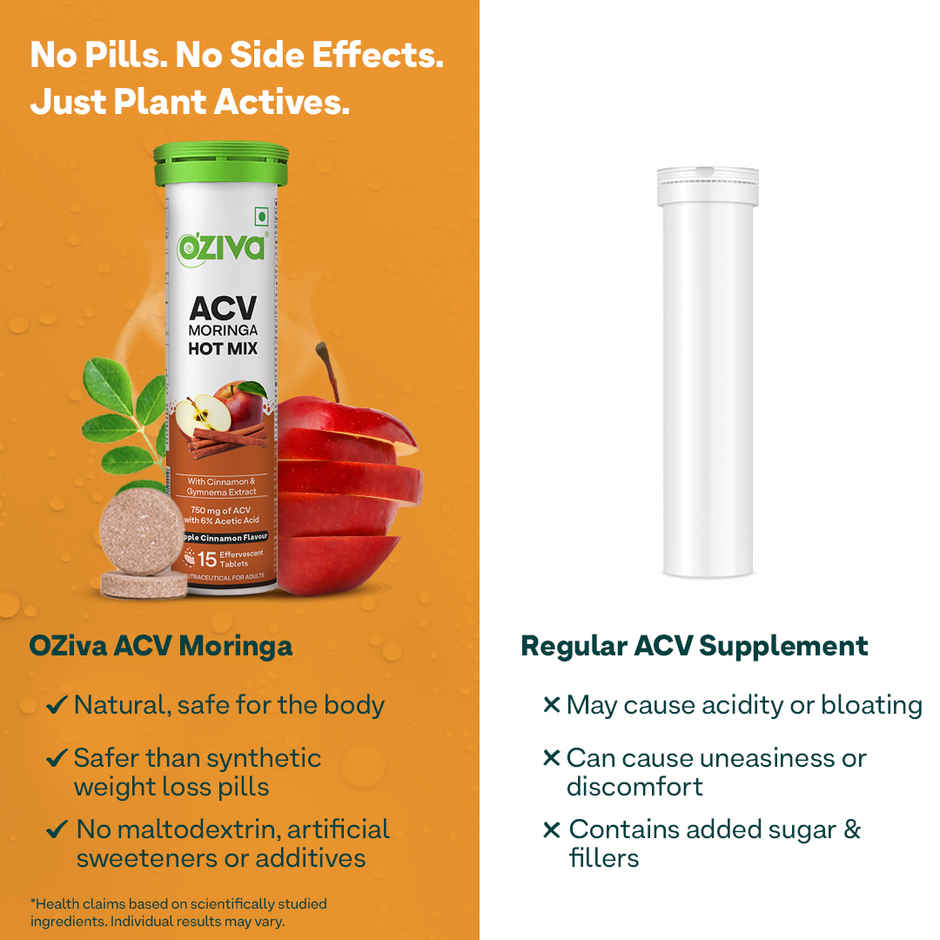 Oziva Apple Cider Vinegar Tablets for Weight Management and Craving Control - Apple Cinnamon