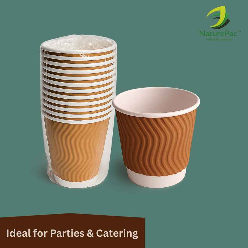 Ripple Paper Cups | 130 ml | 25 pcs | Disposable and Sturdy | Naturepac