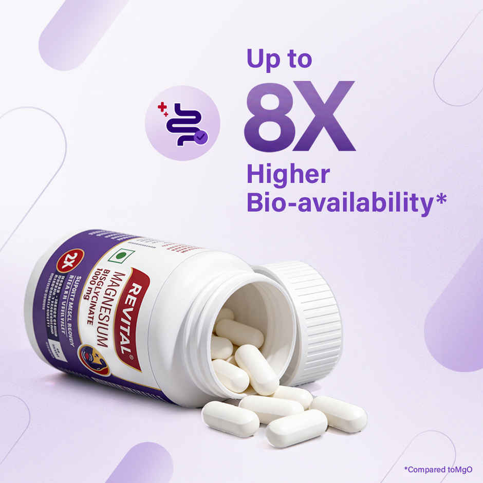 Revital Magnesium Bisglycinate|Chelated|100% RDA| 440mg Elemental| crafted for both Men & Women 