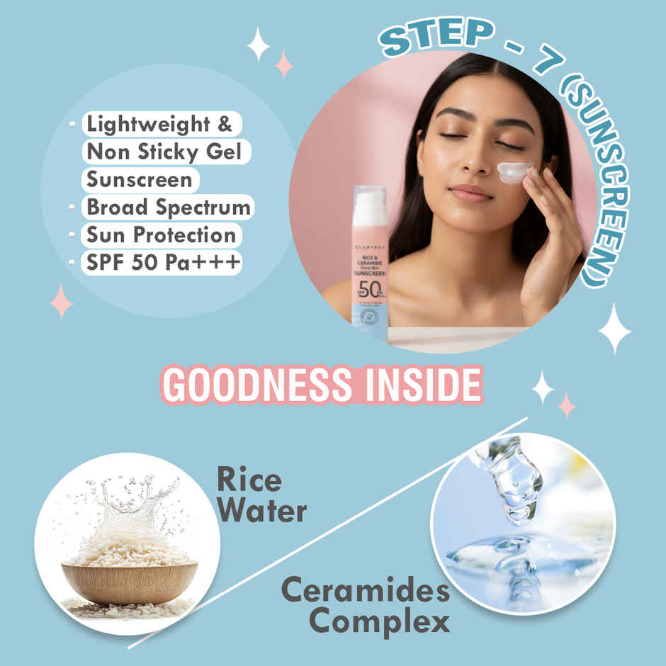 Glamveda Korean Glass Skin Rice and Ceramide 7 Step Weekly Skincare Routine For Women with Gift Box