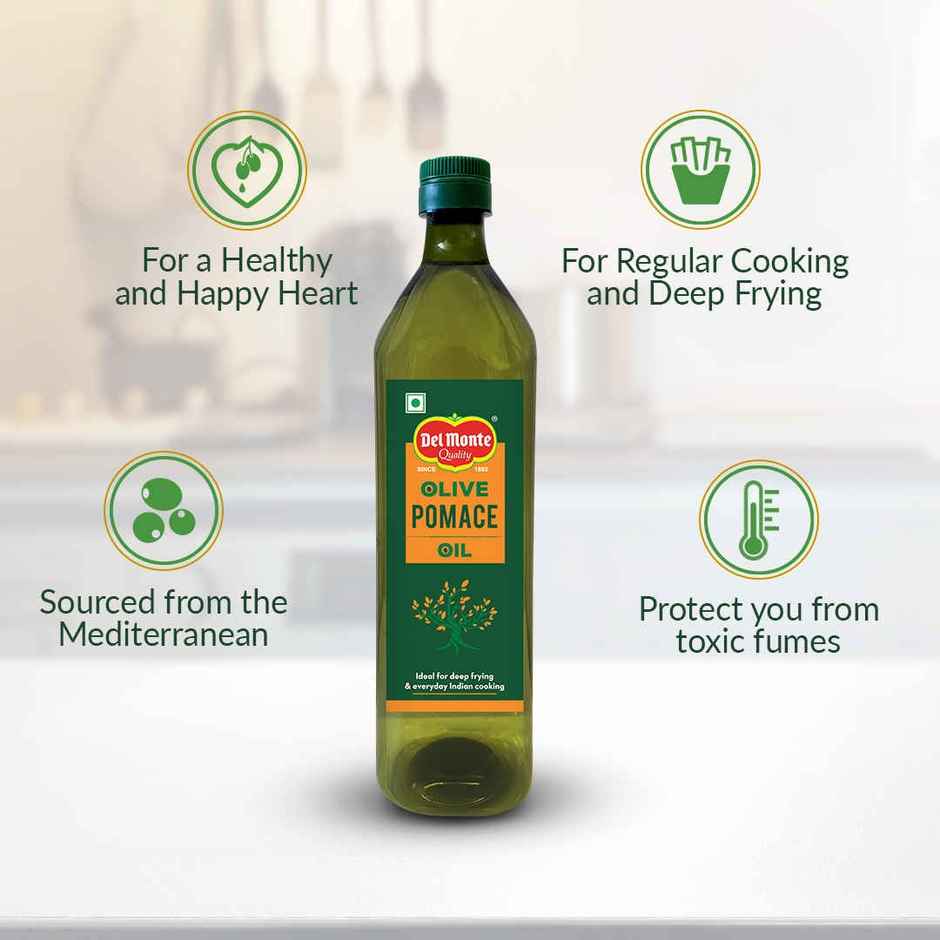 Del Monte Pomace Olive Oil | Suitable For Indian Cooking | Zero Cholesterol & Trans-Fat