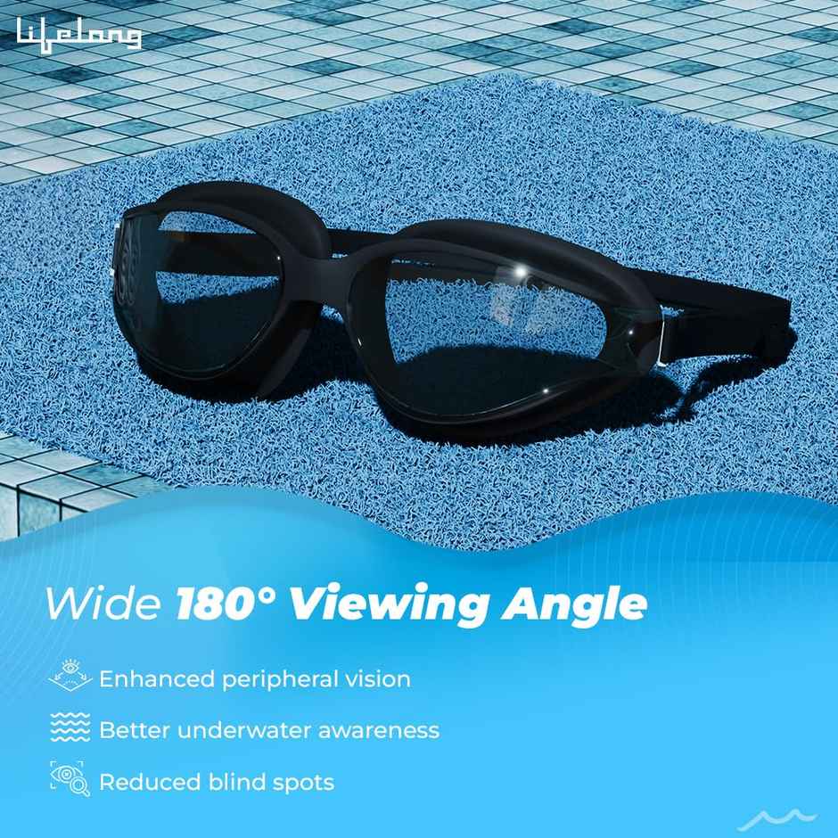 Lifelong Adult Unisex Swimming Goggles with Adjustable Strap | Black