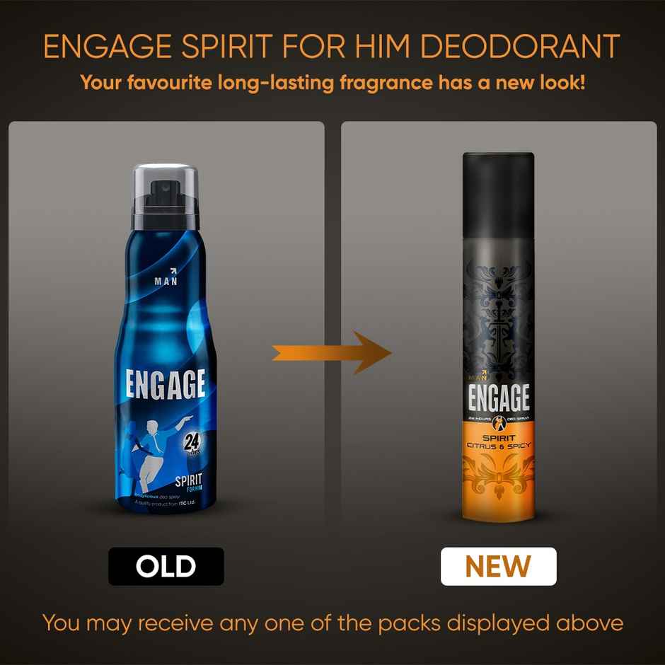 Engage Spirit Deodorant Spray for Men 150ml | Citrus & Spicy | 24hr Freshness