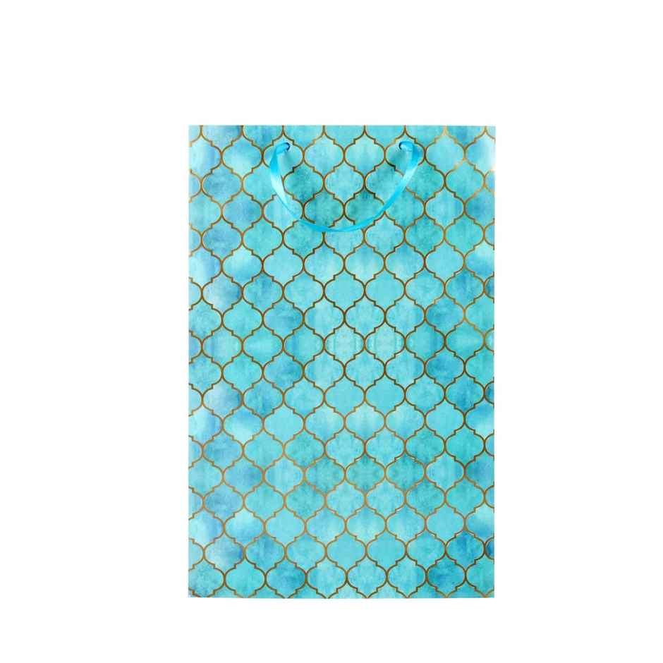 Itsy Bitsy Gift Bags Moroccan Trellis Aqua Shimmer L33.5 x W21.5 x D9.2cm Gol