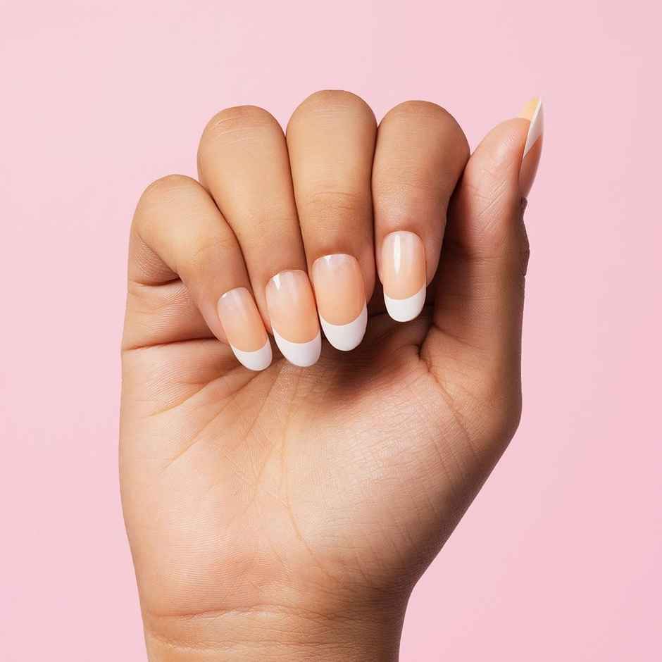 Gush Beauty Nailed It | Reusable Luxury Press On Nails | Medium Round | Manicure | Nude & White