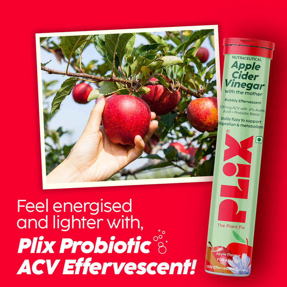 Plix Probiotic Apple Cider Vinegar Effervescent with 10bn CFU for Digestion, Gut Health & Metabolism - Pack Of 1