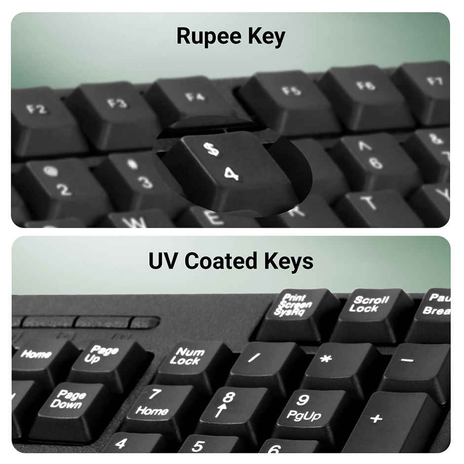 Zebronics K20 Wired Keyboard, 104 Keys, 1.2m Cable, With Rupee Key, UV Coated Keys, USB Interface, Retractable Stand, Plug and Play - Black