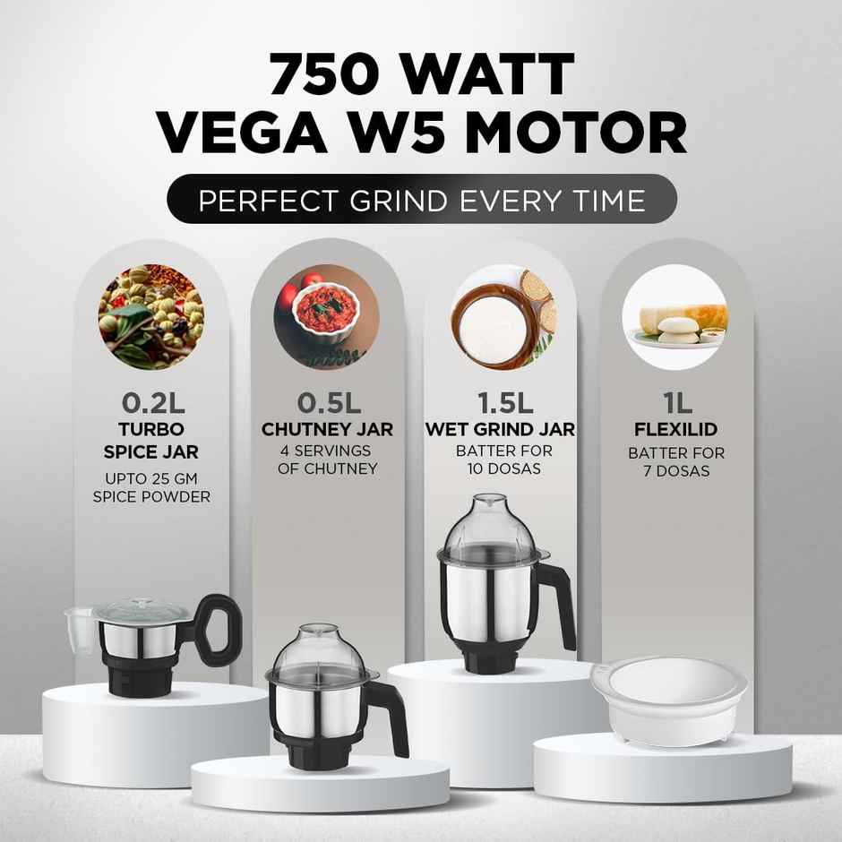 Preethi Zion Mixer Grinder For Kitchen | 750 Watt Mixie | 4 Jars - Black