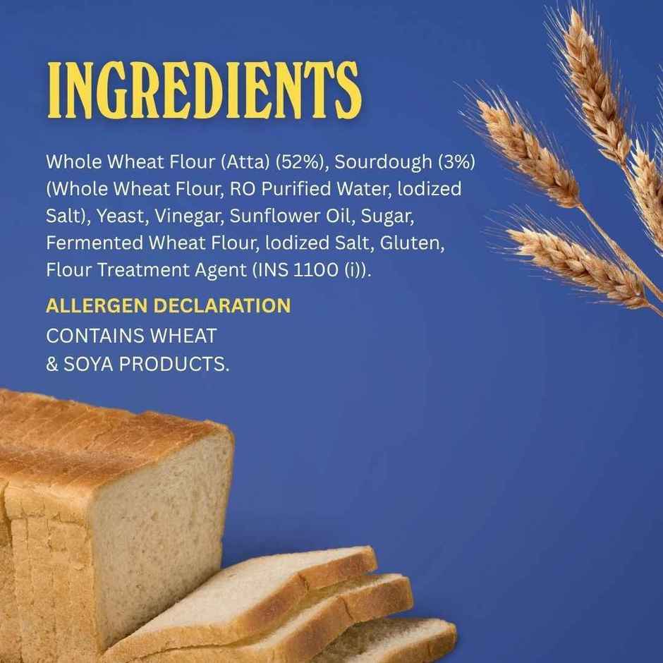 The Baker's Dozen Zero Maida Whole Wheat Bread | Sandwich Atta Bread (Not Brown) | Clean Label