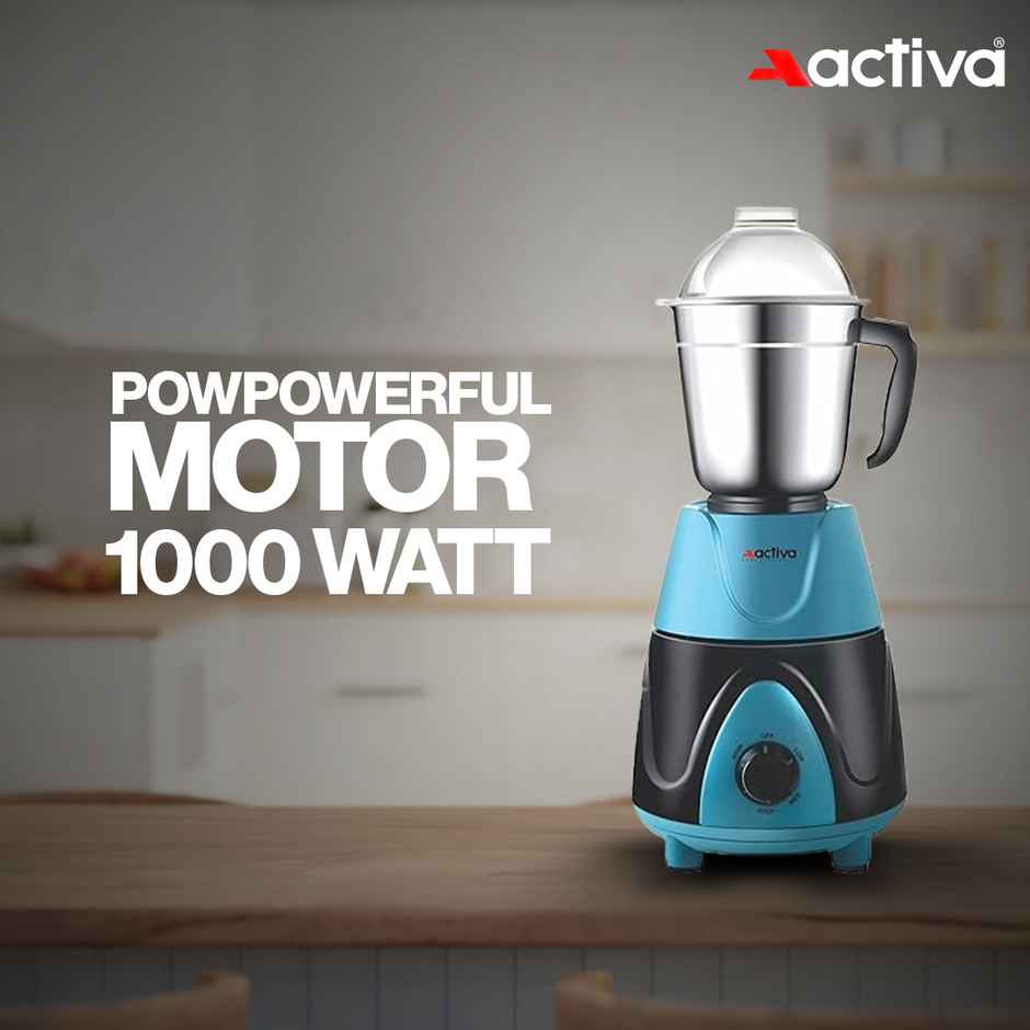 Activa Megamix 1000 W Powerful Motor Mixer Grinder With 4 Jars - Black and Blue