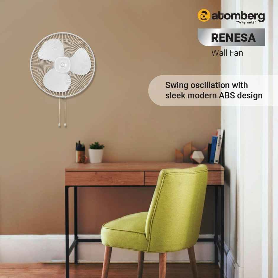 atomberg Renesa BLDC Wall Mount Fan,400mm,1500RPM,Remote Control,Timer & Sleep Control ,Snow White