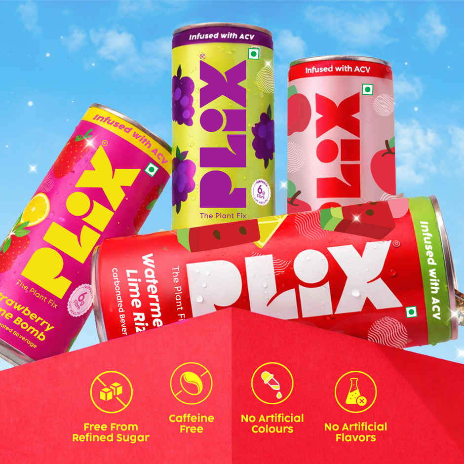 Plix Watermelon Lime Rizz Fizzy Soft Drink Can|Low Calorie & Zero Sugar|Prebiotics with 6g Fibre
