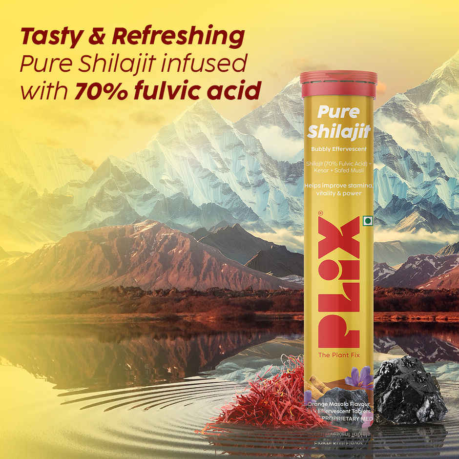 Plix Shilajit Effervescent with Saffron & Safed Musli for Vitality & Performance (Orange) - Pack Of 1