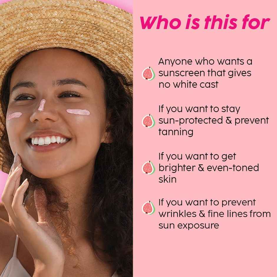 Plix Guava Glow Sunscreen SPF 50+ with UVA, UVB & Blue Light Protection enriched with Ceramides & Hyaluronic Acid