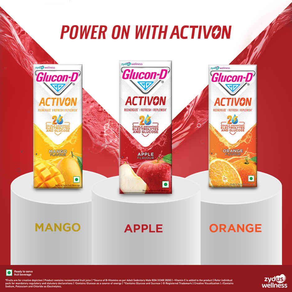 Glucon-D Activon Electrolyte Energy Drink | Apple Flavour