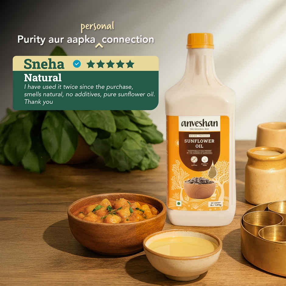 Anveshan Wood Cold Pressed Sunflower Oil HDPE Can | Unrefined and Cholesterol Free