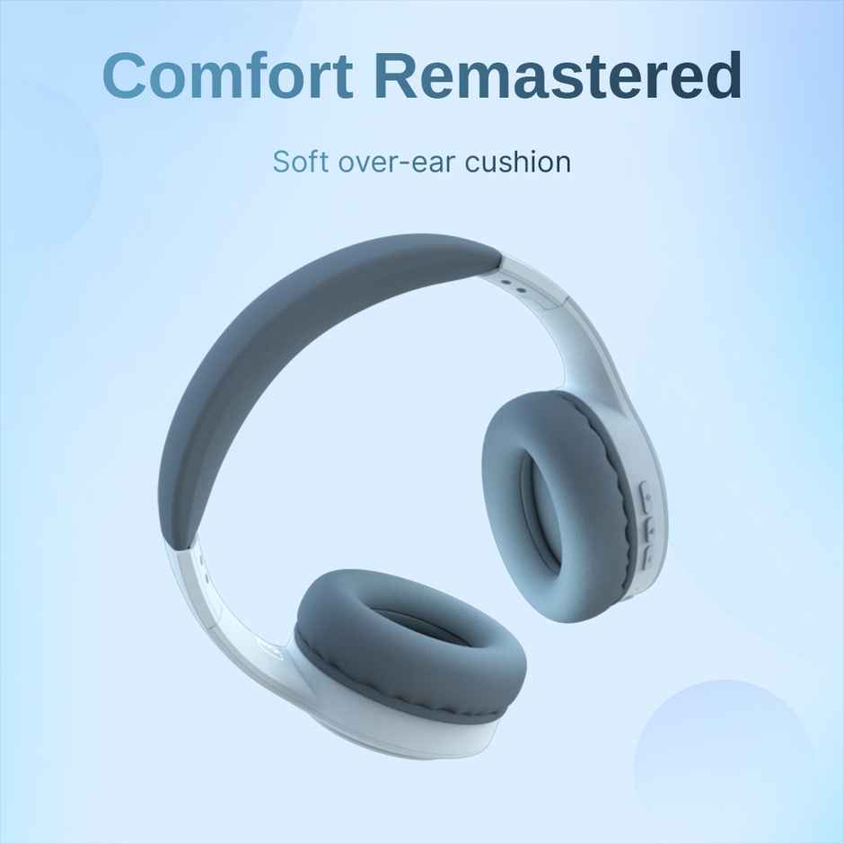 Leaf Bass Pro Wireless Over Ear Headphones, 50 H Playback Time, Dual Pairing, (Aqua Grey)