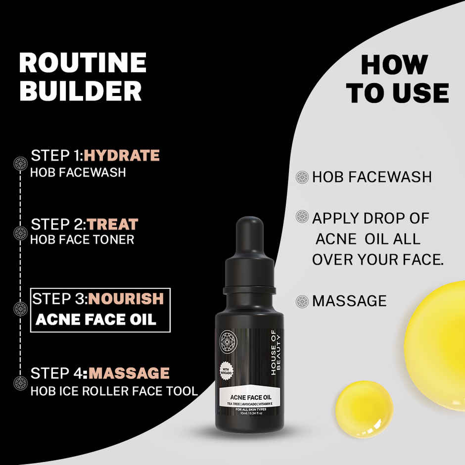 House of Beauty Acne Oil w/t Tea Tree, avocado & Vit-E for drying pimpled & oily skin (10ml)