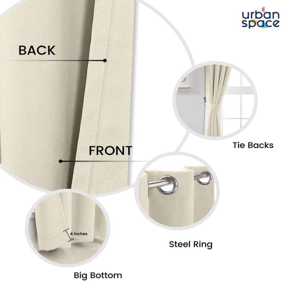 Urban Space Solid Blackout Curtains Door- 7 Feet Beige - Set Of 2 Curtains